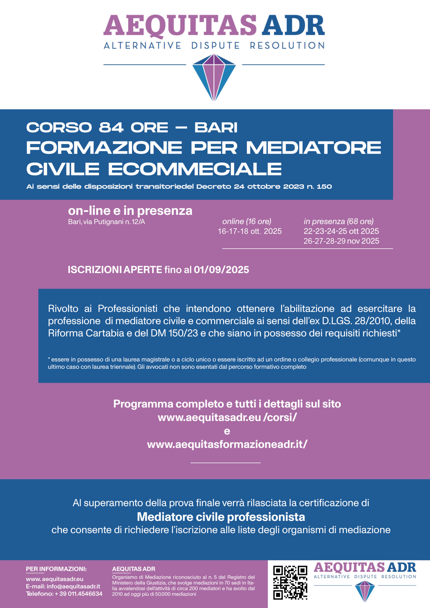CORSO DI 84 ORE DI FORMAZIONE PER MEDIATORE CIVILE E COMMERCIALE IN PRESENZA E ONLINE BARI CORSO DI 84 ORE DI FORMAZIONE PER MEDIATORE CIVILE E COMMERCIALE IN PRESENZA E ONLINE BARI
